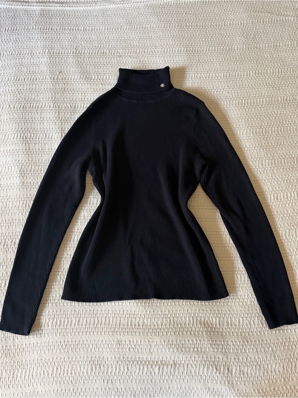 Lauren Ralph Lauren Ribbed Embroidered Monogram Turtleneck Sweater - Size Large